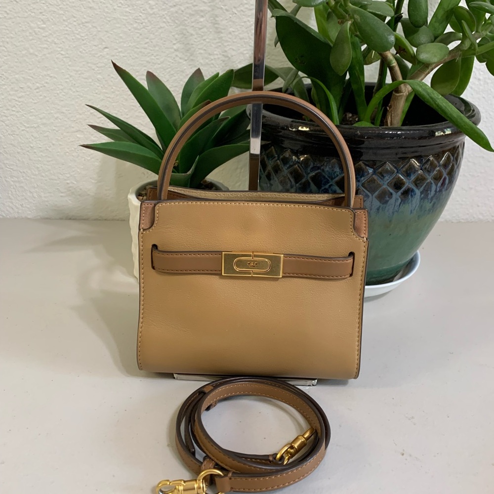 Tory Burch Tan Leather Mini Top-Handle Bag with Gold Hardware